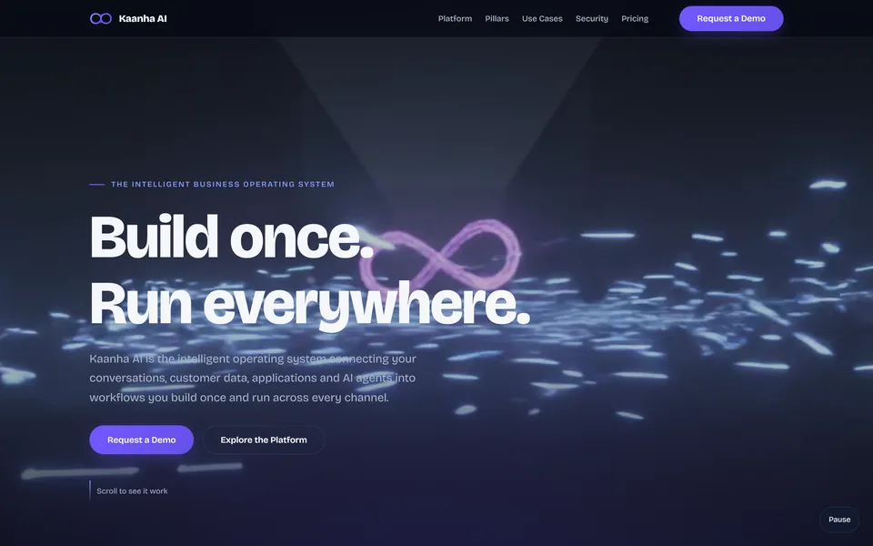 Kaanha AI landing page: Build once. Run everywhere.